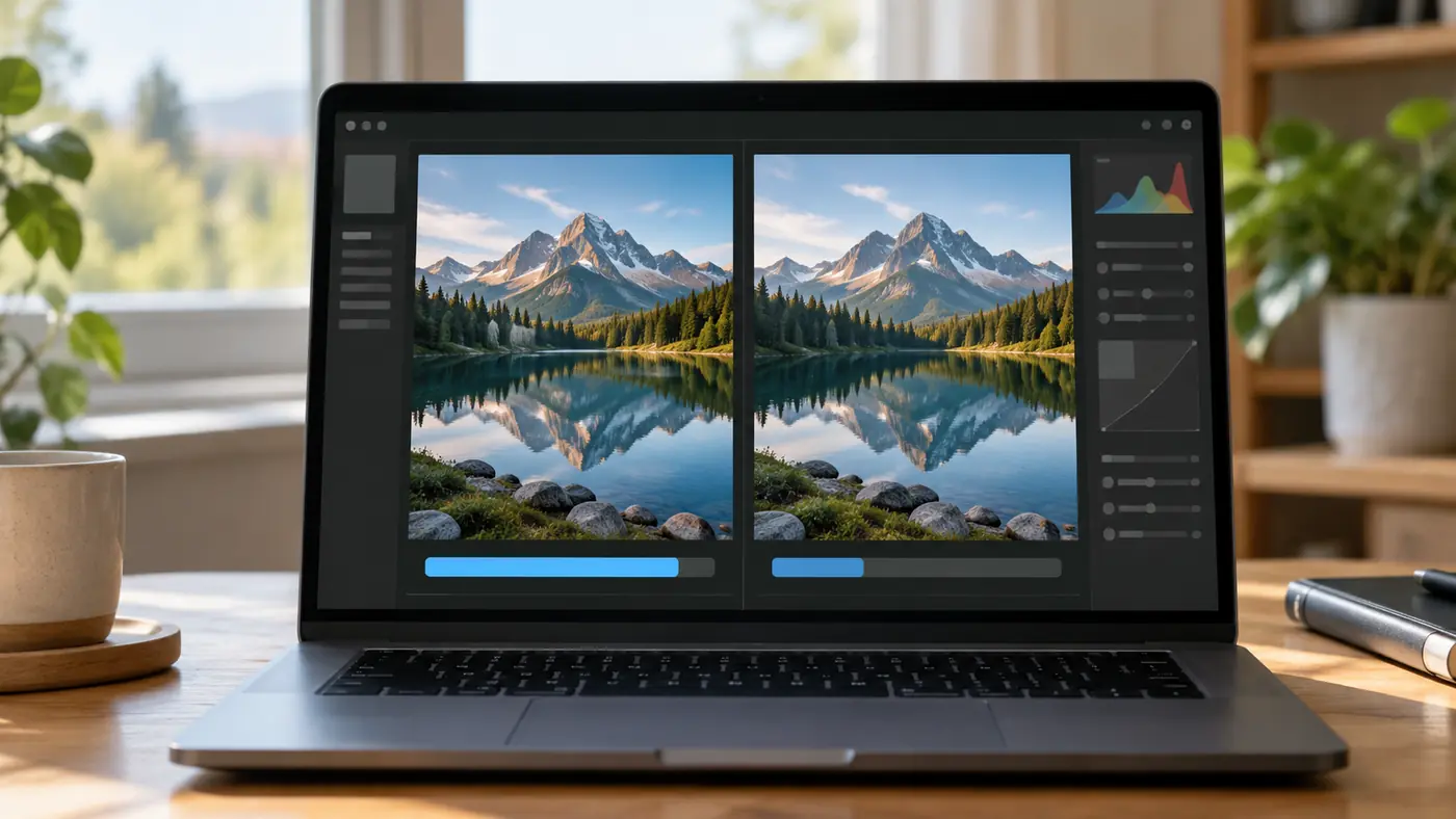 The same photo shown twice in an editor, the second one lighter