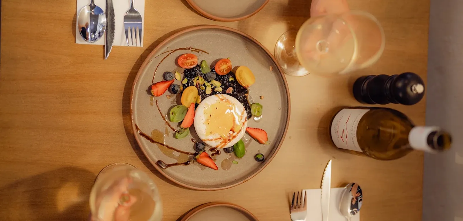 A plate and a bottle, which is the pairing the filter is for.