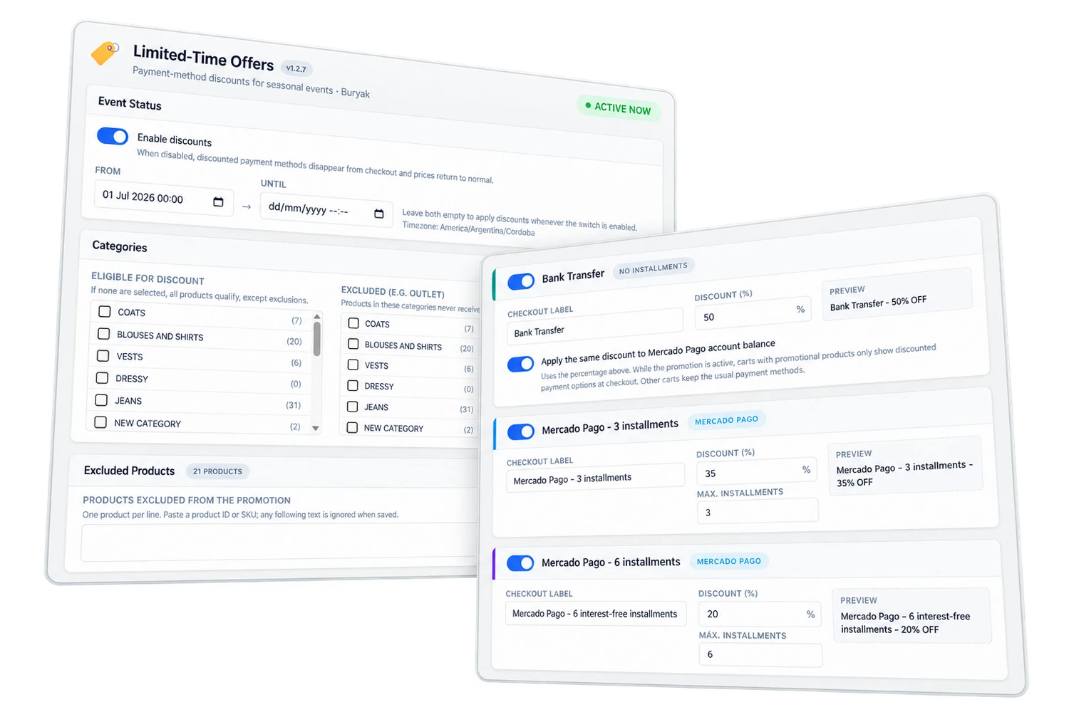 Promotions by payment method | Buryak