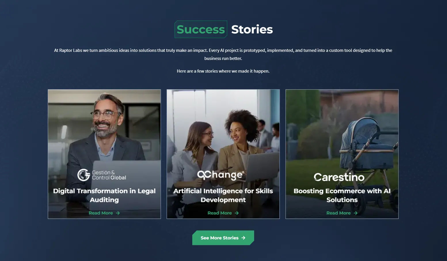 Success stories, which is where the Raptor Labs work is told.
