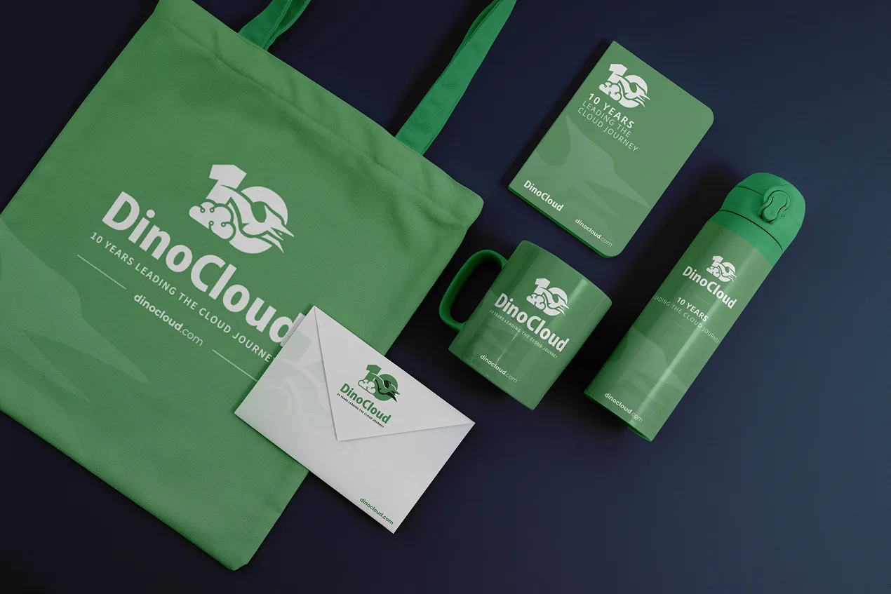 The ten-year identity on merchandise and stationery.