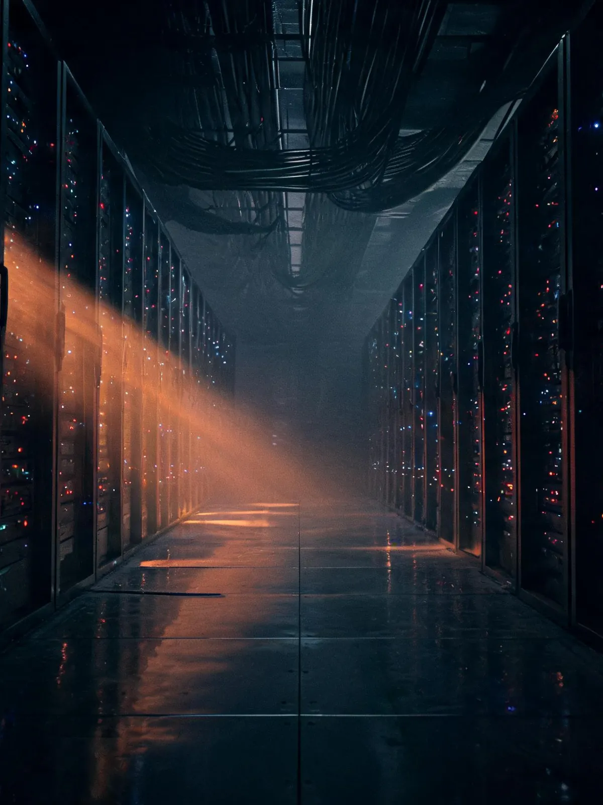 A server aisle in a data center